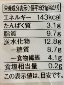 無印良品の糖質10g以下のお菓子 キャラメルドーナツの栄養成分表示